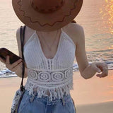 Maxbell Bohemia Crop Top Corset Vest Hollow Out Tank Camis Bralette for Women Rave 37cmx26cm White