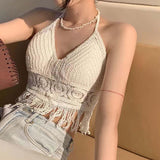 Maxbell Bohemia Crop Top Corset Vest Hollow Out Tank Camis Bralette for Women Rave 37cmx26cm White