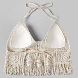 Maxbell Bohemia Crop Top Corset Vest Hollow Out Tank Camis Bralette for Women Rave 37cmx26cm Beige