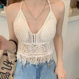 Maxbell Bohemia Crop Top Corset Vest Hollow Out Tank Camis Bralette for Women Rave 37cmx26cm Beige