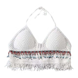 Maxbell Bohemia Crop Top Corset Vest Hollow Out Tank Camis Bralette for Women Rave 37cmx26cm White with Beads