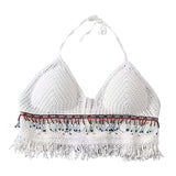 Maxbell Bohemia Crop Top Corset Vest Hollow Out Tank Camis Bralette for Women Rave 37cmx26cm White with Beads