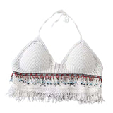 Maxbell Bohemia Crop Top Corset Vest Hollow Out Tank Camis Bralette for Women Rave 37cmx26cm White with Beads