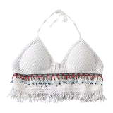 Maxbell Bohemia Crop Top Corset Vest Hollow Out Tank Camis Bralette for Women Rave 37cmx26cm White with Beads