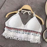 Maxbell Bohemia Crop Top Corset Vest Hollow Out Tank Camis Bralette for Women Rave 37cmx26cm White with Beads