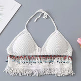 Maxbell Bohemia Crop Top Corset Vest Hollow Out Tank Camis Bralette for Women Rave 37cmx26cm White with Beads