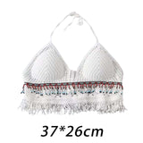 Maxbell Bohemia Crop Top Corset Vest Hollow Out Tank Camis Bralette for Women Rave 37cmx26cm White with Beads