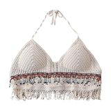 Maxbell Bohemia Crop Top Corset Vest Hollow Out Tank Camis Bralette for Women Rave 37cmx26cm Beige with Beads