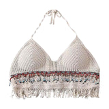 Maxbell Bohemia Crop Top Corset Vest Hollow Out Tank Camis Bralette for Women Rave 37cmx26cm Beige with Beads