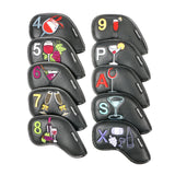 Maxbell Golf Iron Head Covers Guard 4,5,6,7,8,9,A,S,P,x Waterproof Embroidered Black