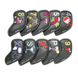 Maxbell Golf Iron Head Covers Guard 4,5,6,7,8,9,A,S,P,x Waterproof Embroidered Black