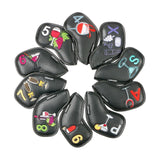 Maxbell Golf Iron Head Covers Guard 4,5,6,7,8,9,A,S,P,x Waterproof Embroidered Black