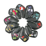 Maxbell Golf Iron Head Covers Guard 4,5,6,7,8,9,A,S,P,x Waterproof Embroidered Black