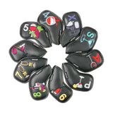 Maxbell Golf Iron Head Covers Guard 4,5,6,7,8,9,A,S,P,x Waterproof Embroidered Black