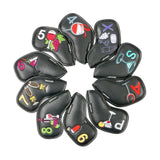 Maxbell Golf Iron Head Covers Guard 4,5,6,7,8,9,A,S,P,x Waterproof Embroidered Black