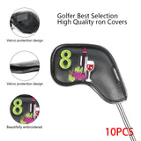 Maxbell Golf Iron Head Covers Guard 4,5,6,7,8,9,A,S,P,x Waterproof Embroidered Black