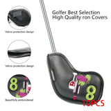 Maxbell Golf Iron Head Covers Guard 4,5,6,7,8,9,A,S,P,x Waterproof Embroidered Black