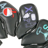 Maxbell Golf Iron Head Covers Guard 4,5,6,7,8,9,A,S,P,x Waterproof Embroidered Black