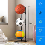 Maxbell 3 Tiers Ball Rack Vertical Ball Storage Basketball Storage Shelf for Kids