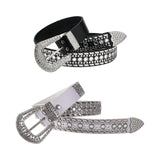 Maxbell Women Rhinestone Belt Cowgirl Adjustable Waist Belt for Party Dress Trousers black