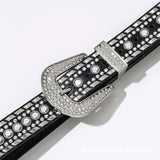 Maxbell Women Rhinestone Belt Cowgirl Adjustable Waist Belt for Party Dress Trousers black