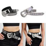 Maxbell Women Rhinestone Belt Cowgirl Adjustable Waist Belt for Party Dress Trousers black