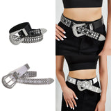 Maxbell Women Rhinestone Belt Cowgirl Adjustable Waist Belt for Party Dress Trousers black