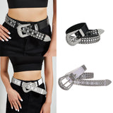 Maxbell Women Rhinestone Belt Cowgirl Adjustable Waist Belt for Party Dress Trousers black