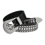 Maxbell Women Rhinestone Belt Cowgirl Adjustable Waist Belt for Party Dress Trousers black