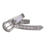 Maxbell Women Rhinestone Belt Cowgirl Adjustable Waist Belt for Party Dress Trousers white