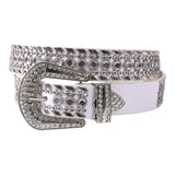 Maxbell Women Rhinestone Belt Cowgirl Adjustable Waist Belt for Party Dress Trousers white