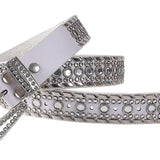 Maxbell Women Rhinestone Belt Cowgirl Adjustable Waist Belt for Party Dress Trousers white