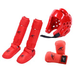 Maxbell Taekwondo Sparring Gear Set with Shin Guards Footgear for Taekwondo Sparring Red M