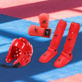 Maxbell Taekwondo Sparring Gear Set with Shin Guards Footgear for Taekwondo Sparring Red XL