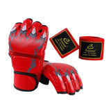 Maxbell Half Finger Boxing Gloves MMA Gloves for Punching Bag Muay Thai Martial Arts Red