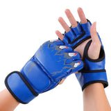 Maxbell 2 Pairs Mma Gloves Half Finger Boxing Gloves for Training Sanda Punching Bag Red and Blue