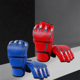 Maxbell 2 Pairs Mma Gloves Half Finger Boxing Gloves for Training Sanda Punching Bag Red and Blue