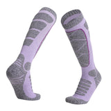 Maxbell Womens Ski Socks Non Slip Cuff Knee High Socks for Camping Skiing Skating Purple