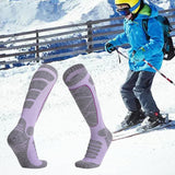 Maxbell Womens Ski Socks Non Slip Cuff Knee High Socks for Camping Skiing Skating Purple