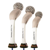 Maxbell 3Pcs Golf Wood Headcovers Anti Slip Adults Knitting Pom Pom Golf Accessories Khaki