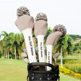 Maxbell 3Pcs Golf Wood Headcovers Anti Slip Adults Knitting Pom Pom Golf Accessories Khaki