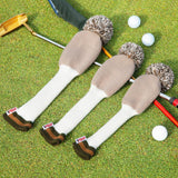 Maxbell 3Pcs Golf Wood Headcovers Anti Slip Adults Knitting Pom Pom Golf Accessories Khaki