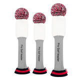 Maxbell 3Pcs Golf Wood Headcovers Anti Slip Adults Knitting Pom Pom Golf Accessories White Red