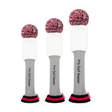 Maxbell 3Pcs Golf Wood Headcovers Anti Slip Adults Knitting Pom Pom Golf Accessories White Red