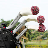 Maxbell 3Pcs Golf Wood Headcovers Anti Slip Adults Knitting Pom Pom Golf Accessories White Red