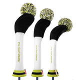 Maxbell 3Pcs Golf Wood Headcovers Anti Slip Adults Knitting Pom Pom Golf Accessories Black