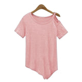 Women Fashionable Cotton Blend Loose Off Shoulder Shirt Top Blouse Pink L