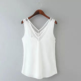 Stylish V-Neck Solid Color Voile Chiffon Tank Top for Women Asymmetrical Top