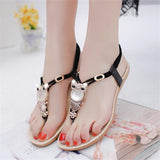 Women Summer Bohemia Flat Sandals Beach Thong Shoes Black 36