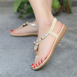 Women Summer Bohemia Flat Sandals Beach Thong Shoes Beige 39